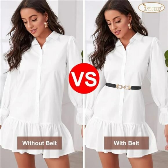 Stretch Skinny Waist Belt Gold Buckle Elastic Dress Belt for Women Outfits - Picture 5 of 7